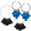 Hoop w/ Black Tassel Drop & Rhodium Hoop w/ Blue Tassels