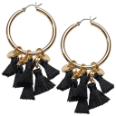 Gold Tone Hoop with Tassels - Black