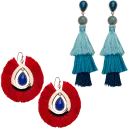 Red Fan Earrings & Blue Tassel Earrings