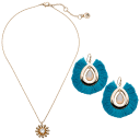 Daisy Pendant & Blue Fan Earrings