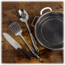 Includes Stainless 5.5" Santoku Knife, Slotted Spoon and Spatula