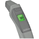 The large, backlit LCD display illuminates readings, featuring a color-coded fever indicator & audio alert warning