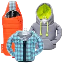 Sleeping Bag, Blue Flannel, Gray Hoodie