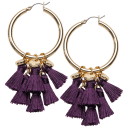 Gold Tone Hoop with Tassels - Plum