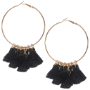 Gold Tone Hoop with Tassel Drop - Black