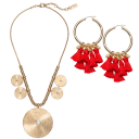 Gold Hoops w/ Red Tassel & Collar Necklace