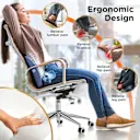 Contoured lumbar support promotes proper alignment.
