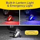 Three lighting modes let you choose high, low, or flashing illumination.