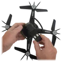 Easy release batteries slide into and out of the drone with just a click