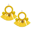 Seed Bead and Tassel Drop Earrings - Yellow