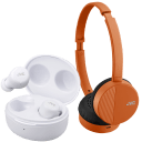 White (Mini Earbuds) + Orange (Flats On-Ear Headphones)