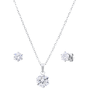 Saffron Stainless Steel Cubic Zirconia Necklace & Stud Earring Set
