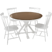 West End 45W Round Trestle Dining Table with 4 High Back Spindle Dining Chairs