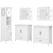 Key West 64W Double Vanity Set with Sinks, Medicine Cabinets and Linen Tower