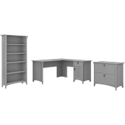 Salinas 60W L Shaped Desk with Lateral File Cabinet and 5 Shelf Bookcase