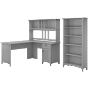 Salinas 60W L Shaped Desk with Hutch and 5 Shelf Bookcase in Cape Cod Gray