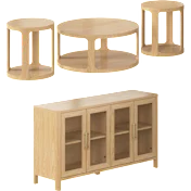 Vera 60W TV Stand with Round Coffee Table and Set of 2 End Tables