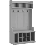 Woodland 40W Hall Tree and Shoe Storage Bench with Shelves in Cape Cod Gray