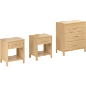 Vera 3 Drawer Dresser with Set of 2 Nightstands with Drawer