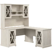 Lennox 60W Farmhouse L Shaped Desk with Hutch and Storage Cabinets
