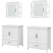 2-Pack: Key West 64W Vanity Set with Sinks and Medicine Cabinets in White Ash