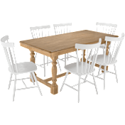 Sterling 67W Squire Trestle Dining Table with 6 High Back Spindle Dining Chairs