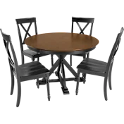 West End 45W Round Trestle Dining Table with 4 Cross Back Dining Chairs