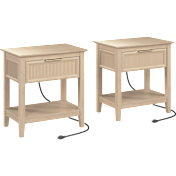2-Pack: Camille Fluted End Table with Drawer & Built-in Charging