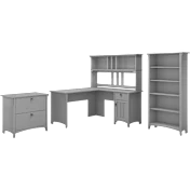 Salinas 60W L Shaped Desk with Hutch, Lateral File Cabinet and 5 Shelf Bookcase