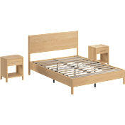 Vera Queen Platform Bed with Set of 2 Nightstands with Drawer