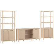 Camille Fluted TV Stand with Set of 2 Bookcases with Doors