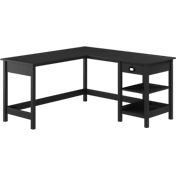 Broadview 60W L Shaped Computer Desk with Storage in Classic Black