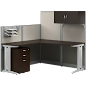 Office in an Hour 65W L Shaped Cubicle Desk with Storage, Drawers, and Organizer
