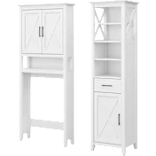 Key West Tall Linen Cabinet and Over The Toilet Storage Cabinet in White Ash