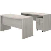 Echo Bow Front Desk and Credenza with Mobile File Cabinet