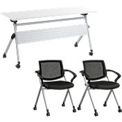 Envision 60W Folding Training Table and 2 Folding Chairs with Arms
