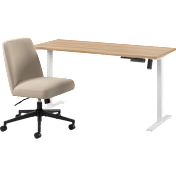 Energize 55W x 24D Electric Height Adjustable Standing Desk & Chair Set in Maple