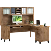 Bush Home Somerset 72W L Shaped Desk with Hutch in Fresh Walnut