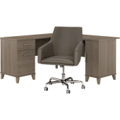 Somerset 60W L Shaped Desk with Mid Back Leather Box Chair in Ash Gray