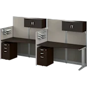 Office in an Hour 2 Person Cubicle Desks with Storage, Drawers, and Organizers