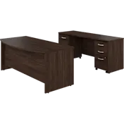 Studio C 72W x 36D Bow Front Desk and Credenza with Mobile File Cabinets