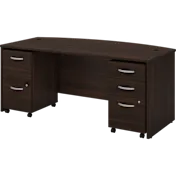 Studio C 72W x 36D Bow Front Desk with Mobile File Cabinets