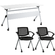 Envision 60W Training Table with Powered Grommets and 2 Chairs with Arms