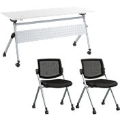 Envision 60W Folding Training Table with Powered Grommets and 2 Chairs