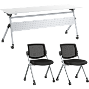 Envision 72W Folding Training Table with Powered Grommets and 2 Chairs
