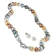 JOIA De Majorca 10mm 18" Multi-Color Pearl Necklace & White Stud Earrings