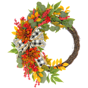 National Tree Company 24" Harvest Wreath with Twig, Dahlia, Eucalyptus & Bow