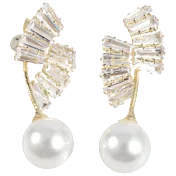 Saffron 18K Gold Plated Stainless Steel Leaf Drop Earrings with Pearl