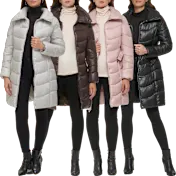 Chaqueta acolchada larga Kenneth Cole con cinturón y cuello alto
