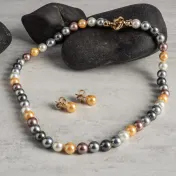 The 18" Hand-Crafted Multi-Hue Pearl Necklace and Earring Set